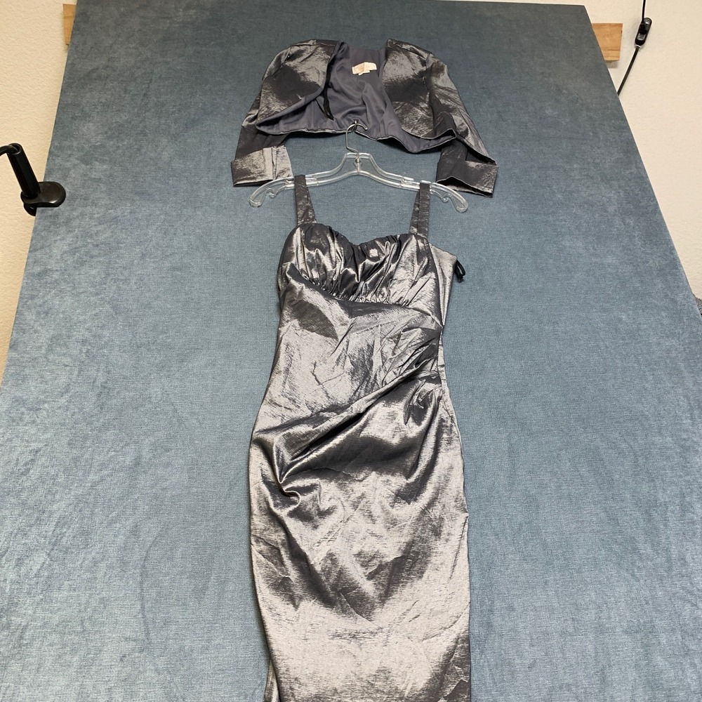 Eureka Bodycon Dress & Jacket Set Women Medium Gray Sweetheart Neck Party Wear
